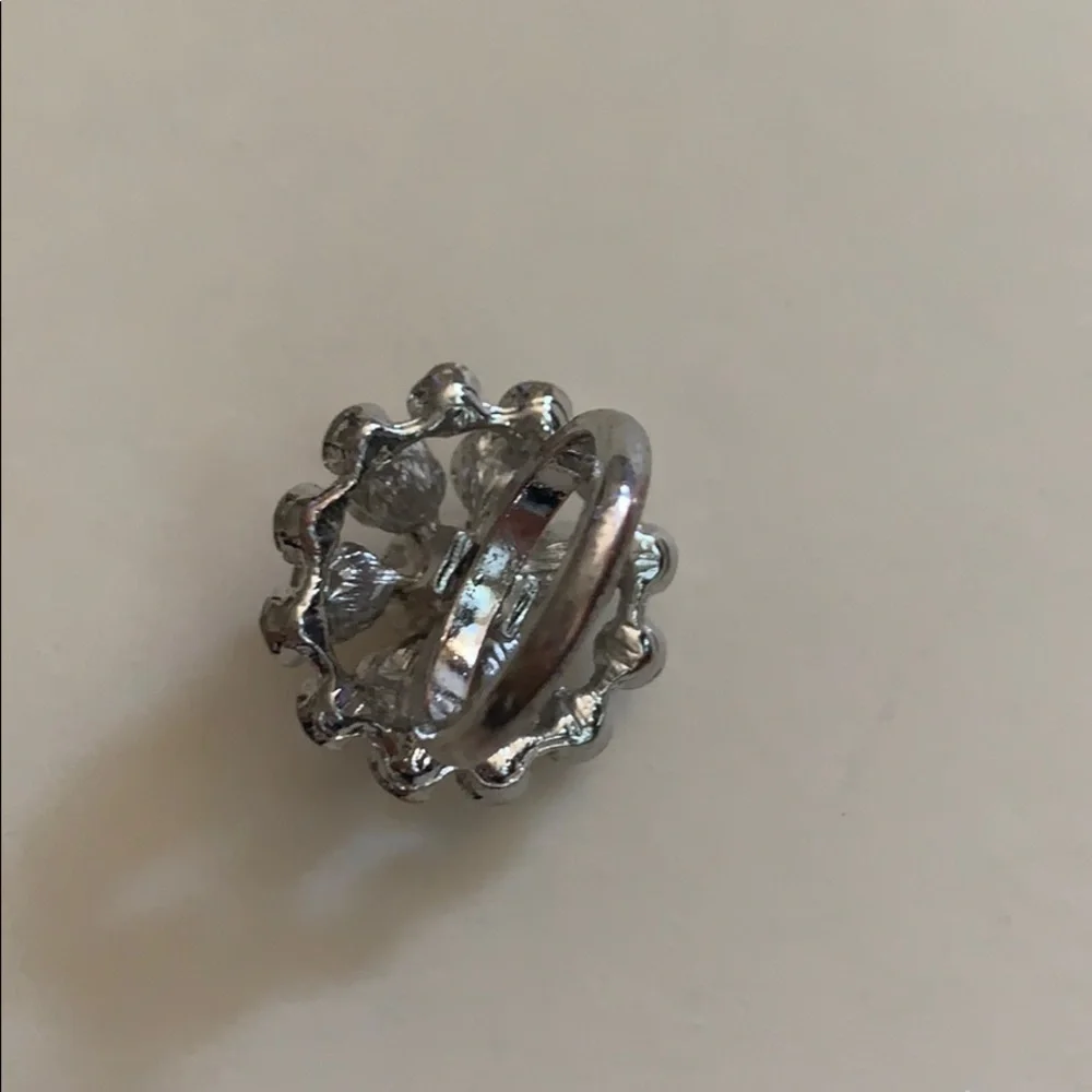Silver Faux Diamond Circular Sunburst Ring Size 6